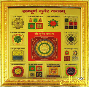 10.5"X10.5" Framed 108000 MANTRA Energized Lord Kuber Wealth Drawing yantra